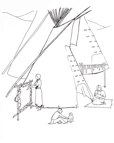 Life In Native American Camp Coloring Page